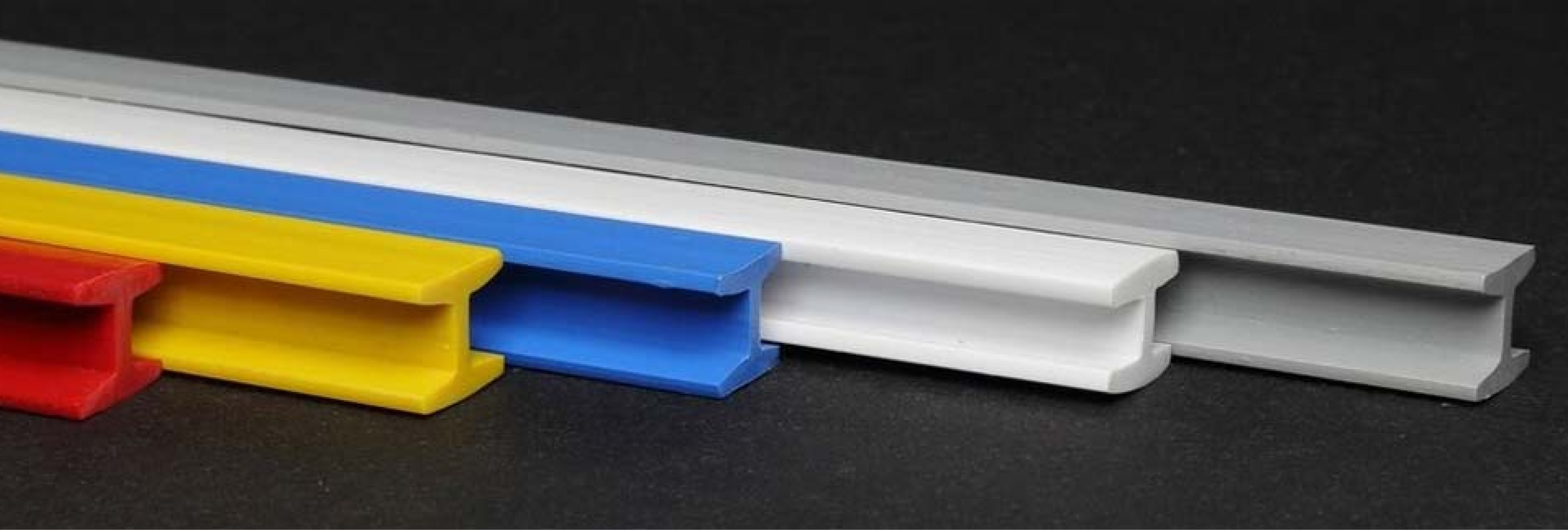 Customizable H Shaped Channel Plastic Profiles in various colors, including red, yellow, blue, white, and gray - asmco