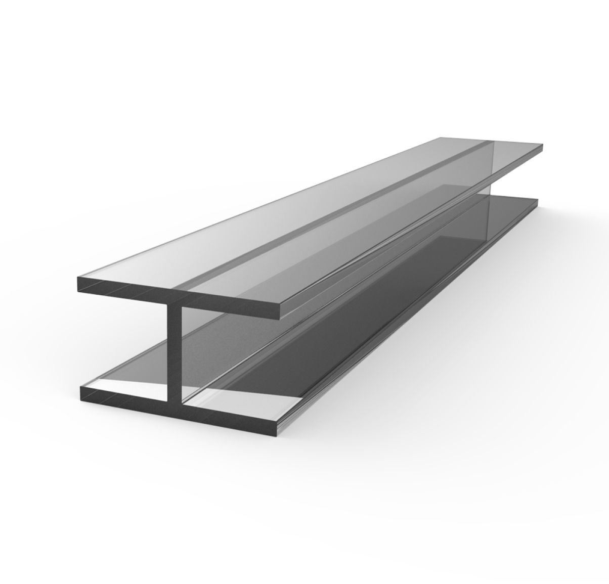 3D render of Grey H Shaped Channel Plastic Profile for precise engineering and design applications - asmco